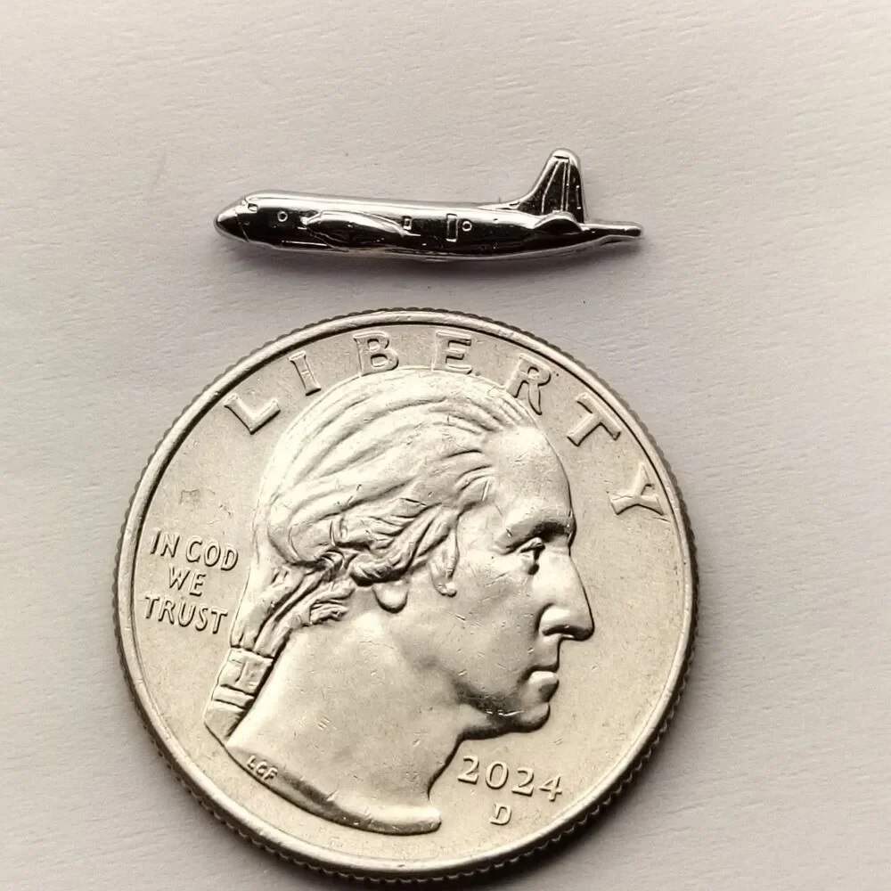 Vintage Military Aircraft Transport Plane Pin Lapel Tie Tac Silver Tone Aviation